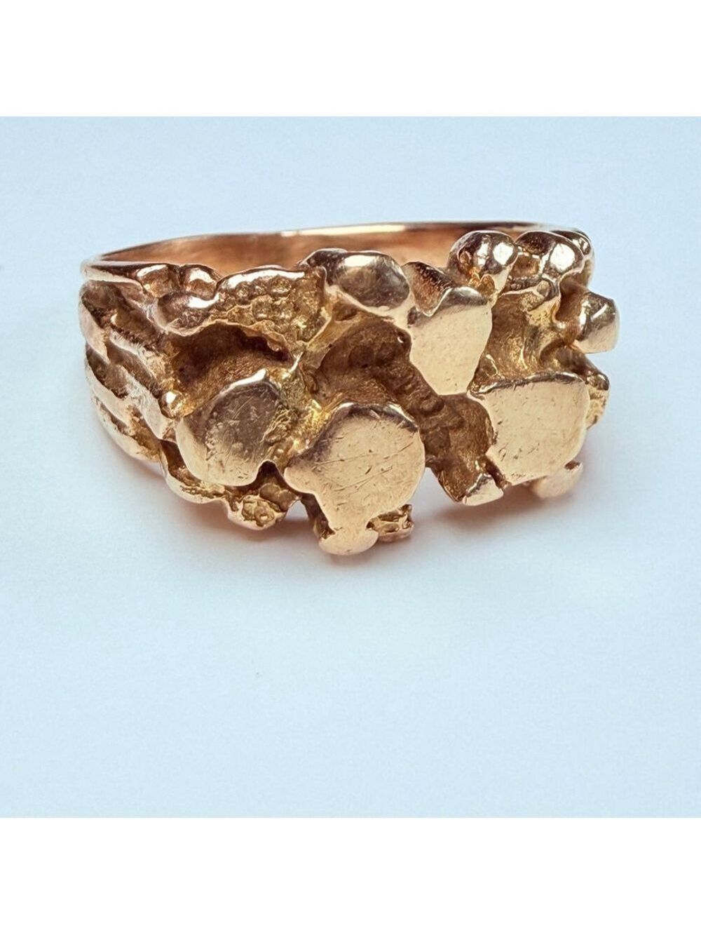 Estate 14K Solid Yellow Gold 11.5mm Nugget Signet Vintage Mens Pinky Ring Size 7 - Picture 2 of 12